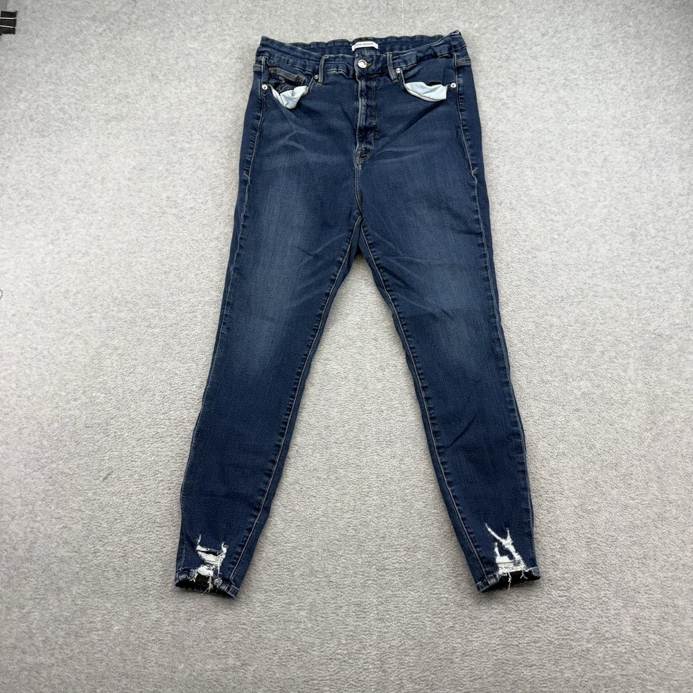 Good American Good Waist High Rise Skinny Jeans Size 18 Distressed - Picture 3 of 11